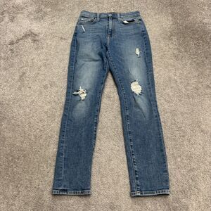 7 For All Mankind The High Waist Ankle Skinny Denim Jeans Womens 26 Distressed